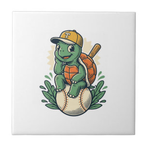 Baseball Turtle Vintage Engraving Graphic Design_1 Tile