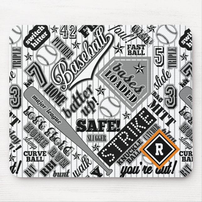 Baseball Typography Black White Stripes ID770 Mouse Mat (Front)