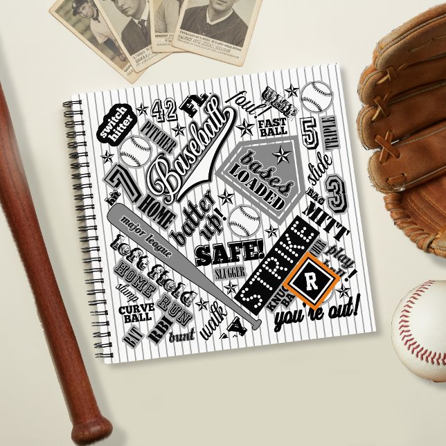 Baseball Typography Black White Stripes ID770 Notebook (Creator Uploaded)