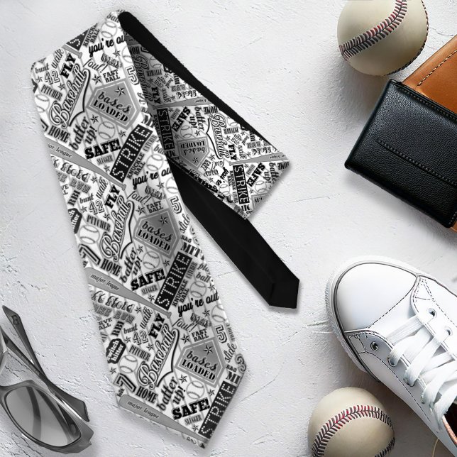 Baseball Typography Black White Stripes ID770 Tie (Creator Uploaded)
