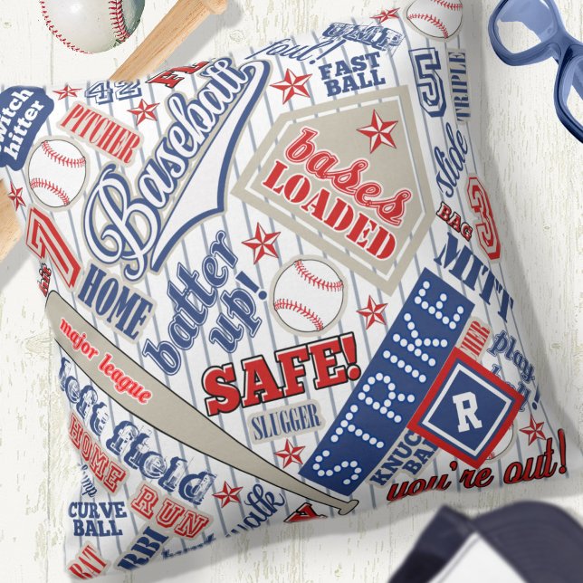 Baseball Typography Red White Blue Stripes ID770 Cushion (Creator Uploaded)