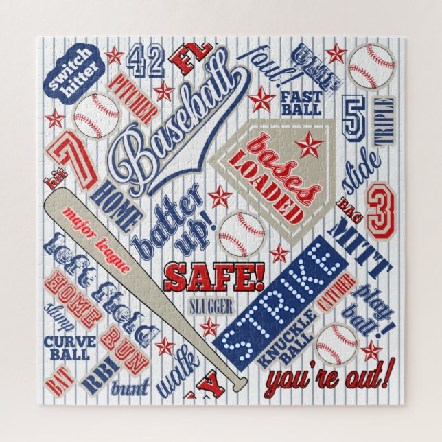 Baseball Typography Red White Blue Stripes ID770 Jigsaw Puzzle (Vertical)