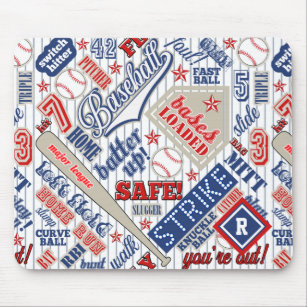 Baseball Typography Red White Blue Stripes ID770 Mouse Mat