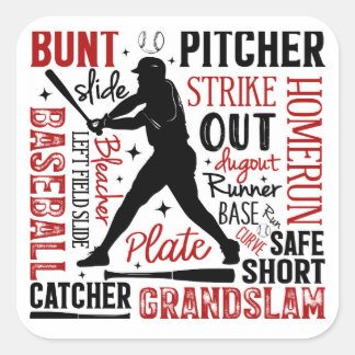 Baseball Typography Sayings and Terms Square Sticker