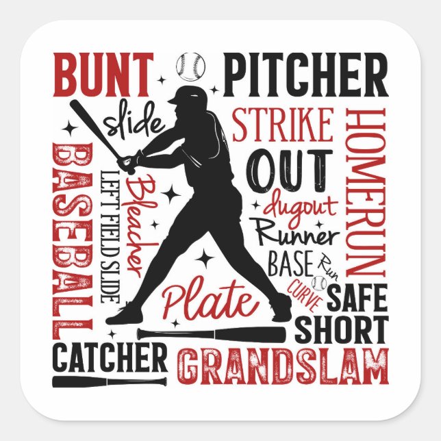 Baseball Typography Sayings and Terms Square Sticker (Front)