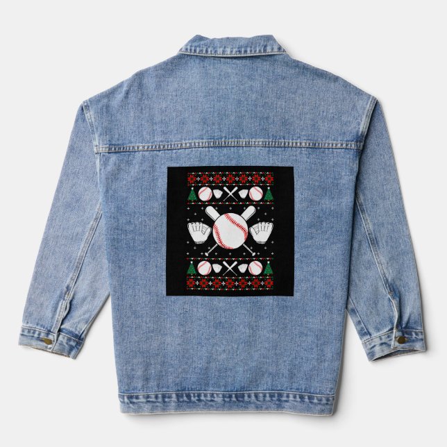 Baseball Ugly Christmas Sweater Denim Jacket (Back)