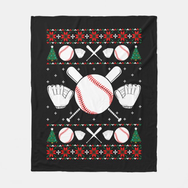 Baseball Ugly Christmas Sweater Fleece Blanket (Front)