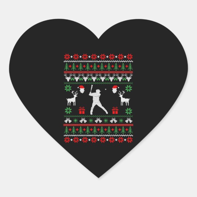 Baseball Ugly Christmas Sweater  Heart Sticker (Front)