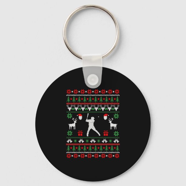 Baseball Ugly Christmas Sweater  Key Ring (Front)