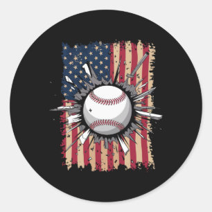 Baseball Us Flag Classic Round Sticker