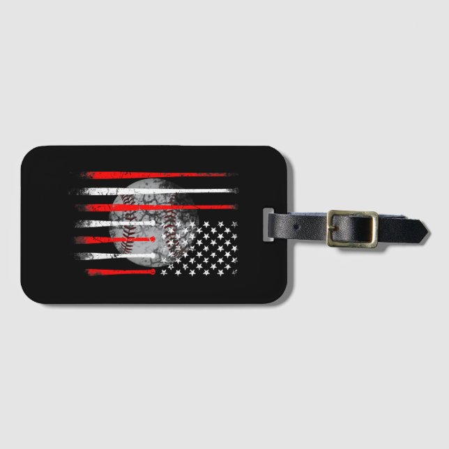 Baseball USA Flag American Flag Vintage Luggage Tag (Front Horizontal)