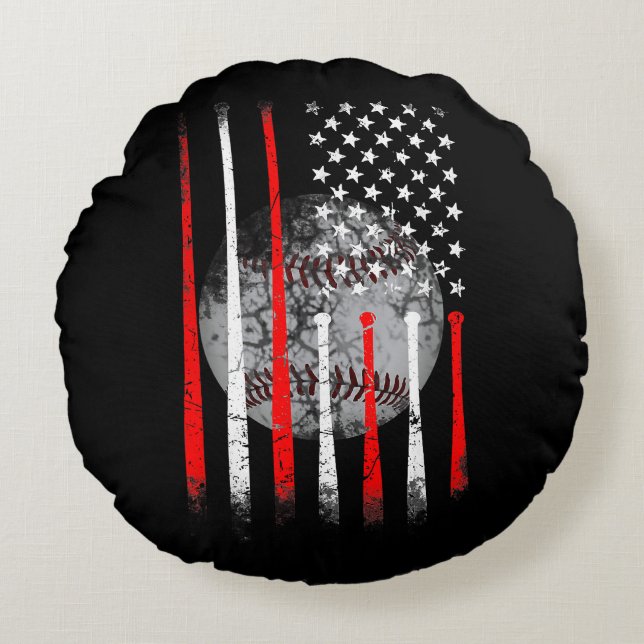 Baseball USA Flag American Flag Vintage Round Cushion (Front)