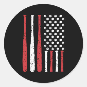 Baseball Usa Flag Baseball American Flag Classic Round Sticker