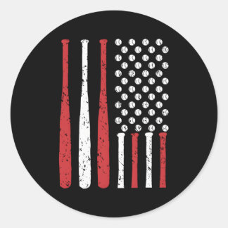 Baseball Usa Flag Baseball American Flag Classic Round Sticker