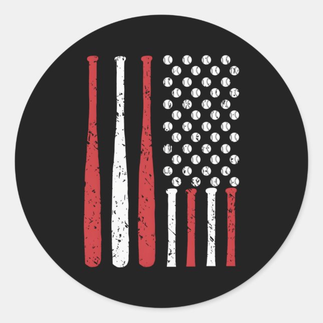 Baseball Usa Flag Baseball American Flag Classic Round Sticker (Front)