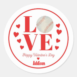 Baseball Valentine Sticker, LOVE Baseball Classic Round Sticker