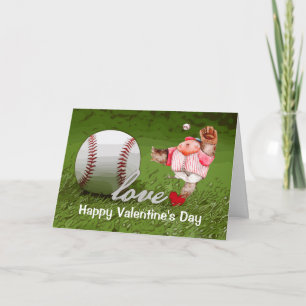 Baseball  Valentine's Day  watercolor Card