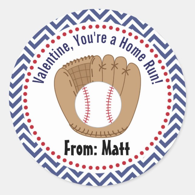  Baseball Valentines School Personalised Name  Classic Round Sticker (Front)
