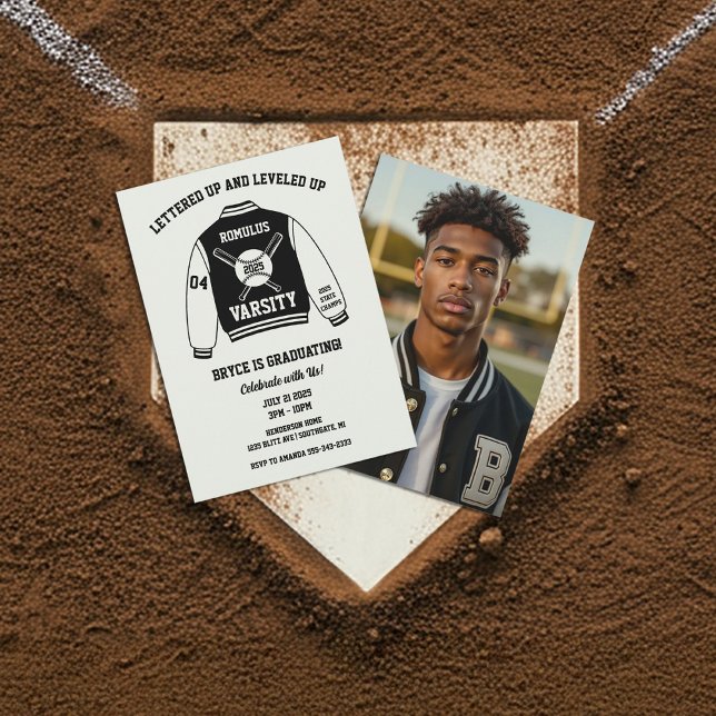 Baseball Varsity Jacket Graduation Party Invitation (Varsity Letterman Jacket Baseball Graduation Invitation)