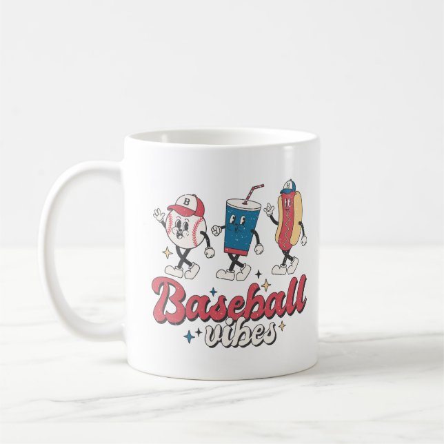Baseball Vibes Fun Cartoon Tee Coffee Mug (Left)
