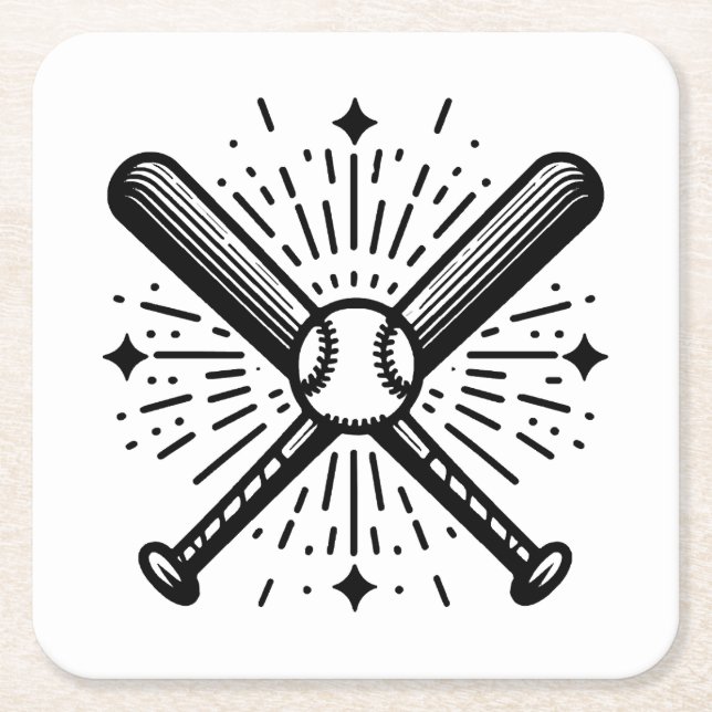baseball vintage square paper coaster (Front)