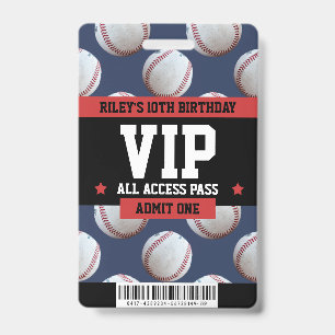 Baseball VIP Birthday Party Guest Pass ID Badge