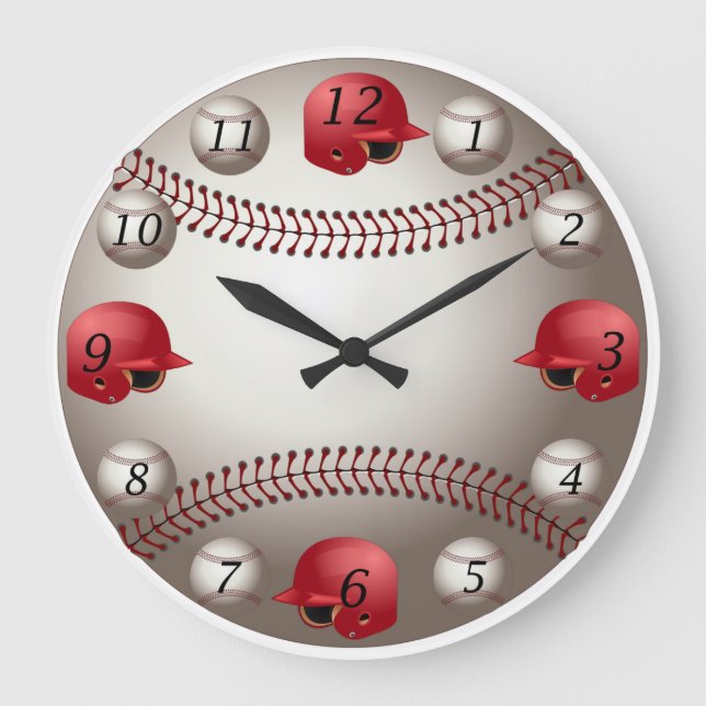 Baseball Wall Clock with Red Helmets (Front)