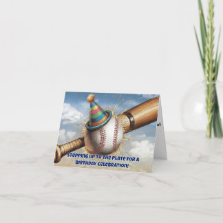 baseball wearing birthday hat in front of bat card