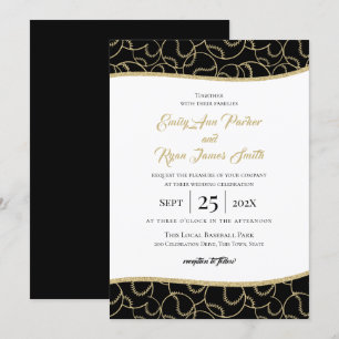 Baseball Wedding Gold and Black Invitation