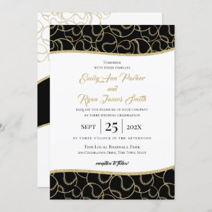 Baseball Wedding Gold and Black Invitation