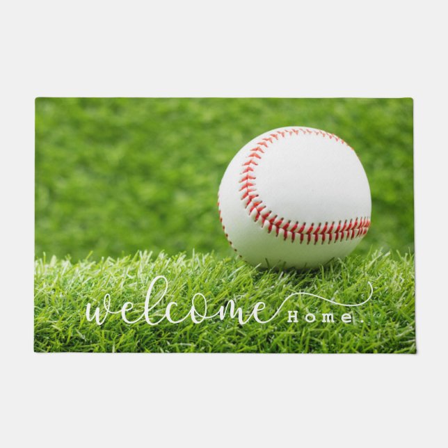 Baseball Welcome home is on green grass  Doormat (Front)