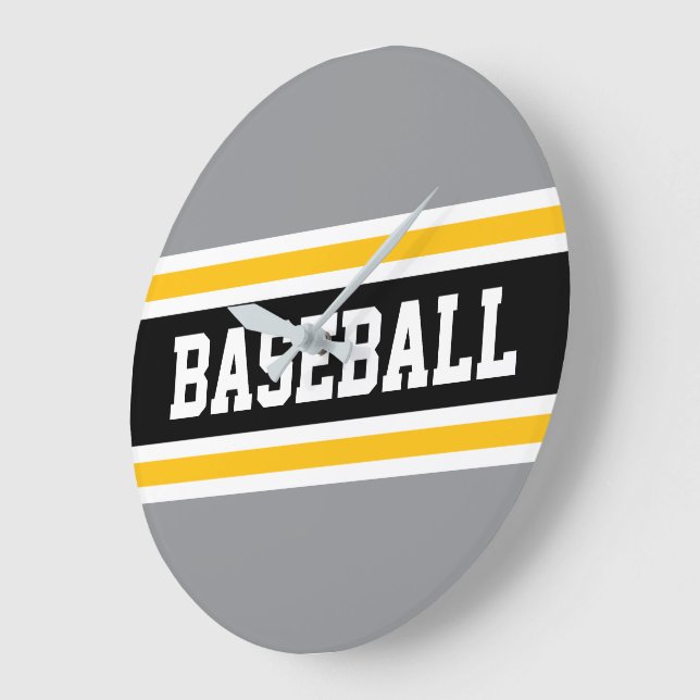 BASEBALL White Black Grey Orange Racing Stripes Large Clock (Angle)