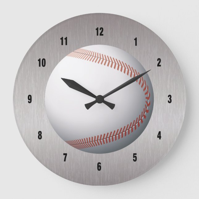 Baseball White & Red Design Large Clock (Front)