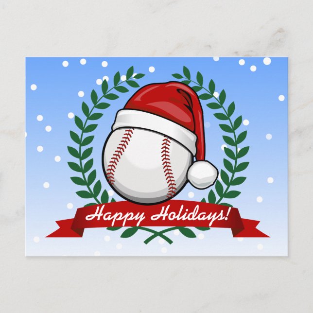 Baseball With A Christmas Style Santa Hat Holiday Postcard (Front)