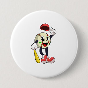Baseball with Baseball bat 7.5 Cm Round Badge