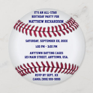 Baseball With Blue Pinstripe Back Invitation