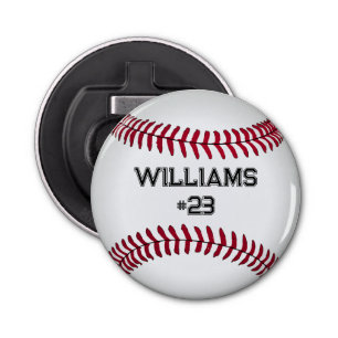 Baseball with Custom Name and Number Bottle Opener