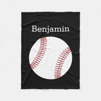 Baseball with Custom Name - Black Fleece Blanket