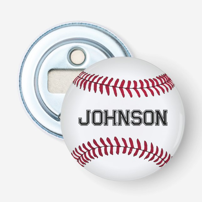 Baseball with Custom Name Bottle Opener (Front)