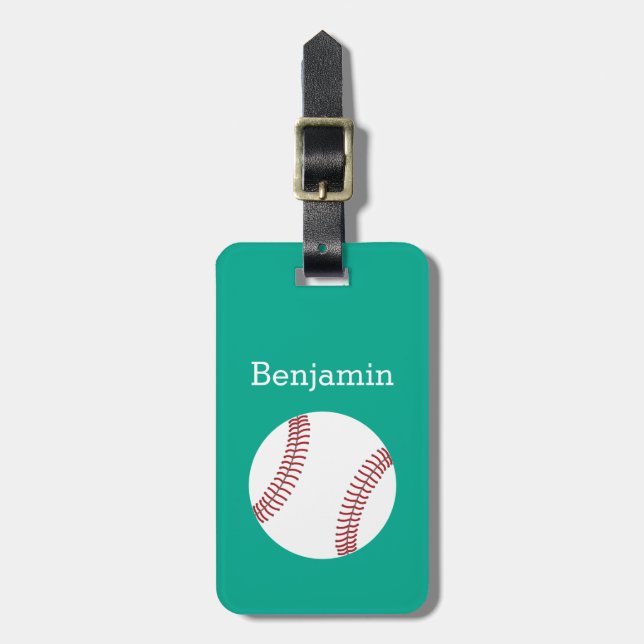 Baseball with Custom Name - Emerald Luggage Tag (Front Vertical)