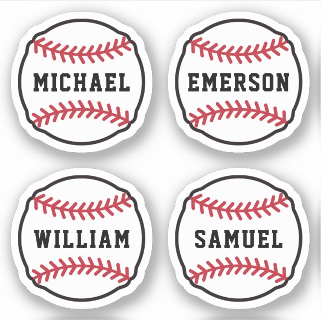 Baseball with custom name or text, set of four (Front)