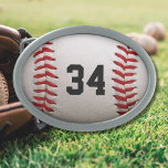 Baseball with Customisable Number Belt Buckle<br><div class="desc">A macro photograph of a brand new Baseball with red stitching. Perfect gift for the baseball softball freak or sports fanatic.</div>