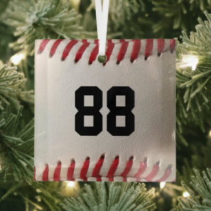 Baseball with Customisable Number Glass Tree Decoration