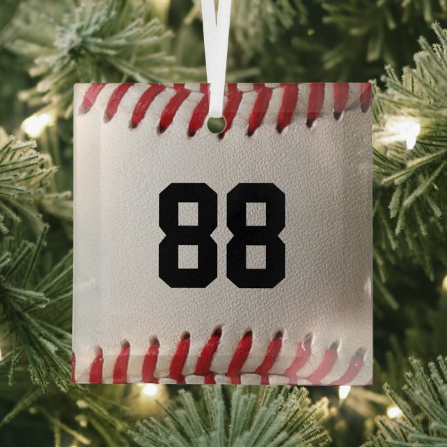Baseball with Customisable Number Glass Tree Decoration (Insitu)