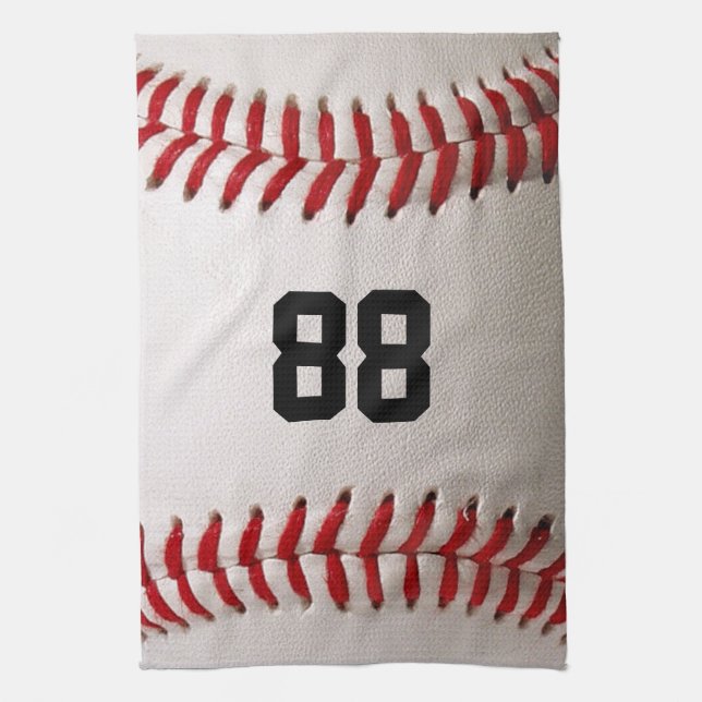Baseball with Customisable Number Tea Towel (Vertical)