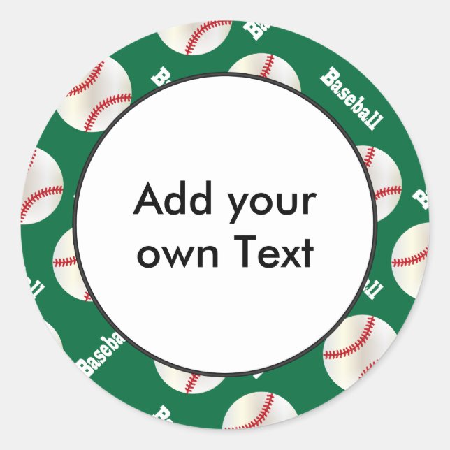 Baseball with Dark Green Background | Personalise Classic Round Sticker (Front)
