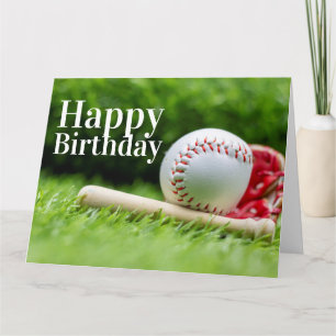 Baseball with happy Birthday word on green grass Card