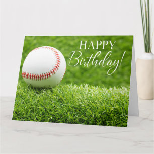 Baseball with happy Birthday word on green grass Card