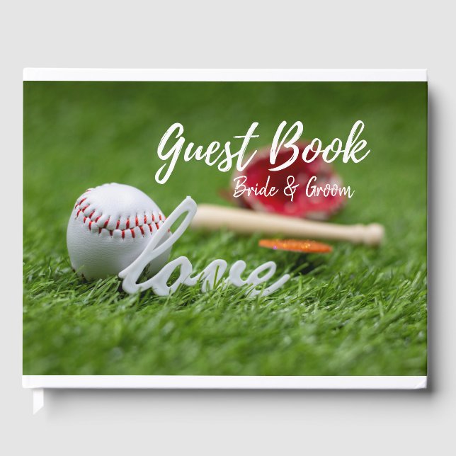Baseball with LOVE word with glove and bat wedding Guest Book (Front)