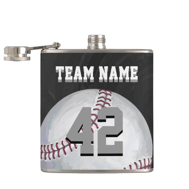 Baseball with Name and Number Hip Flask (Opened)